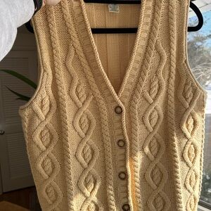 Eddie Bauer Tan Cable Knit V-Neck Sweater Vest